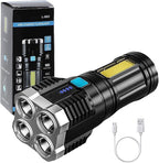 4-in-1 Rechargeable LED Torch Light + USB Charging & Waterproof