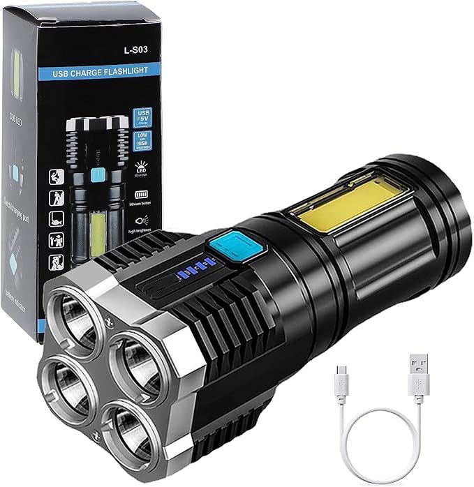 4-in-1 Rechargeable LED Torch Light + USB Charging & Waterproof