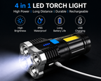 4-in-1 Rechargeable LED Torch Light + USB Charging & Waterproof