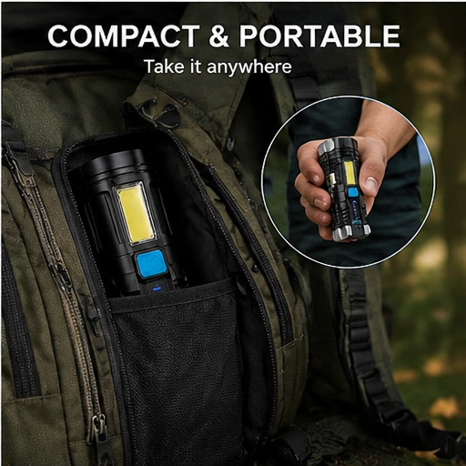 4-in-1 Rechargeable LED Torch Light + USB Charging & Waterproof